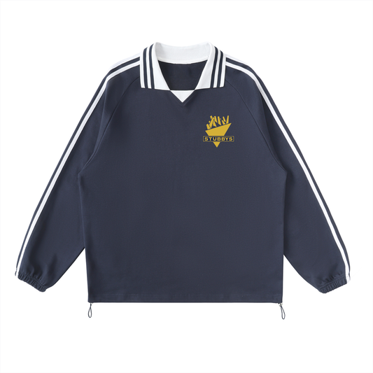 STUBBYS STRIPED LAPEL COLLARED SWEATSHIRT